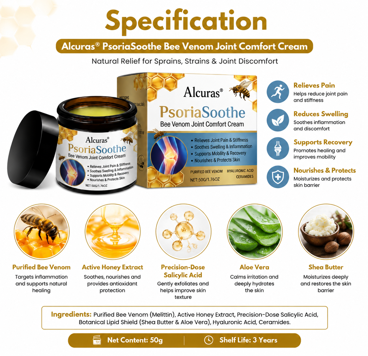 Alcuras® PsoriaSoothe Bee Venom Joint Comfort Cream(