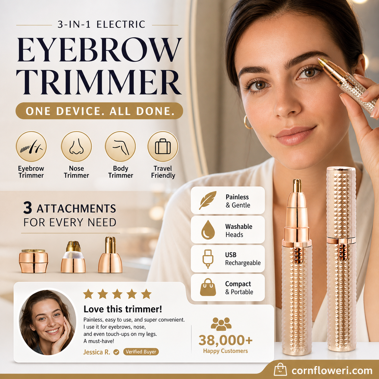 ✂️ 2026 Sale — Over 38,000 Sold!🔥 Portable Electric Eyebrow Trimmer – Interchangeable Heads 🪒
