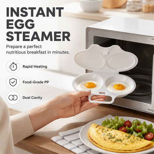 ⏰Last Day Special Price ＄16.99!!⏰ Microwave Egg Poacher – Dual-Cavity Steamer, Rapid Heating, Non-Stick PP – Ideal for Home, Office & Travel! 🔥